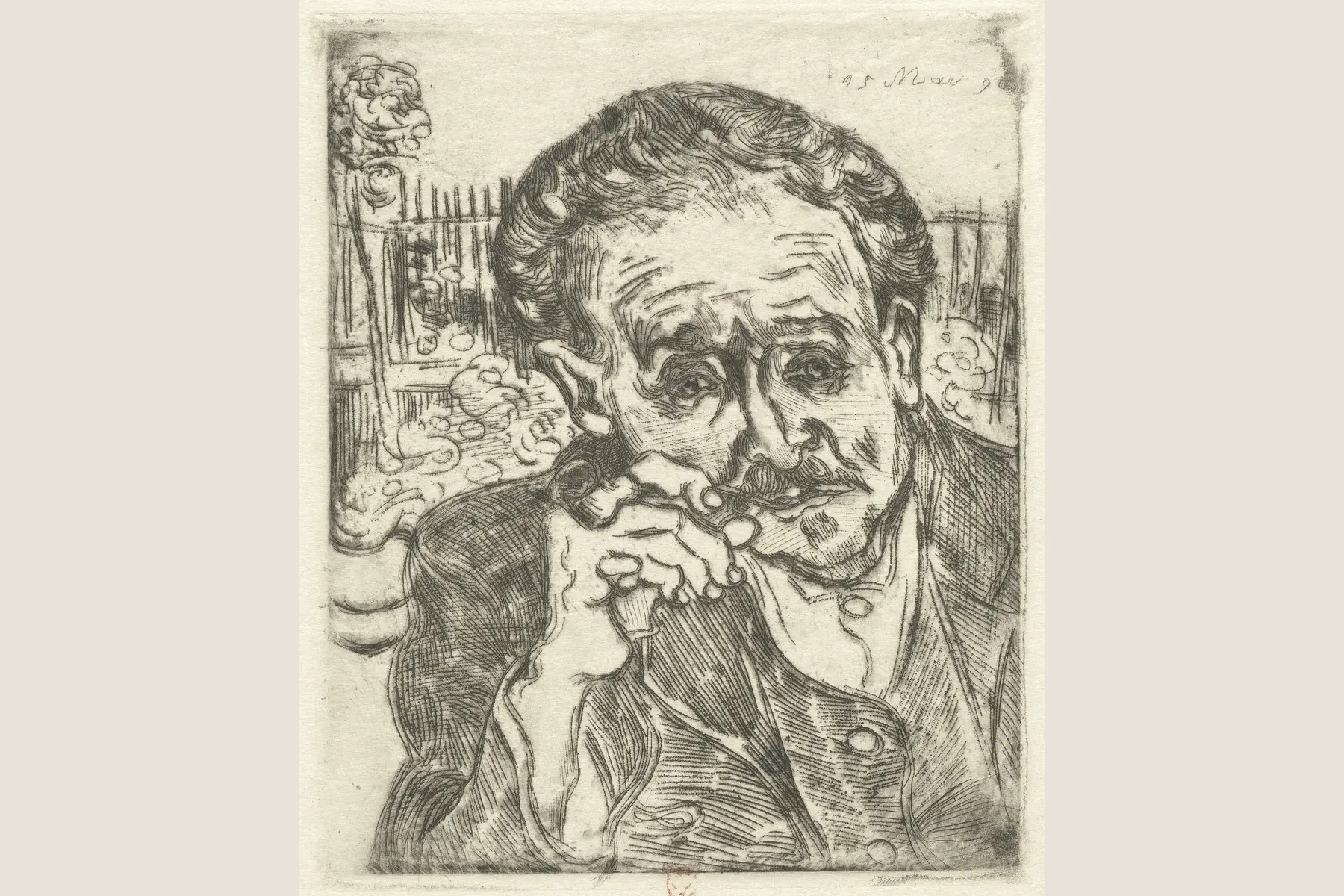 Portrait du docteur Gachet à la pipe, unique eau-forte de Vincent van Gogh, 1890