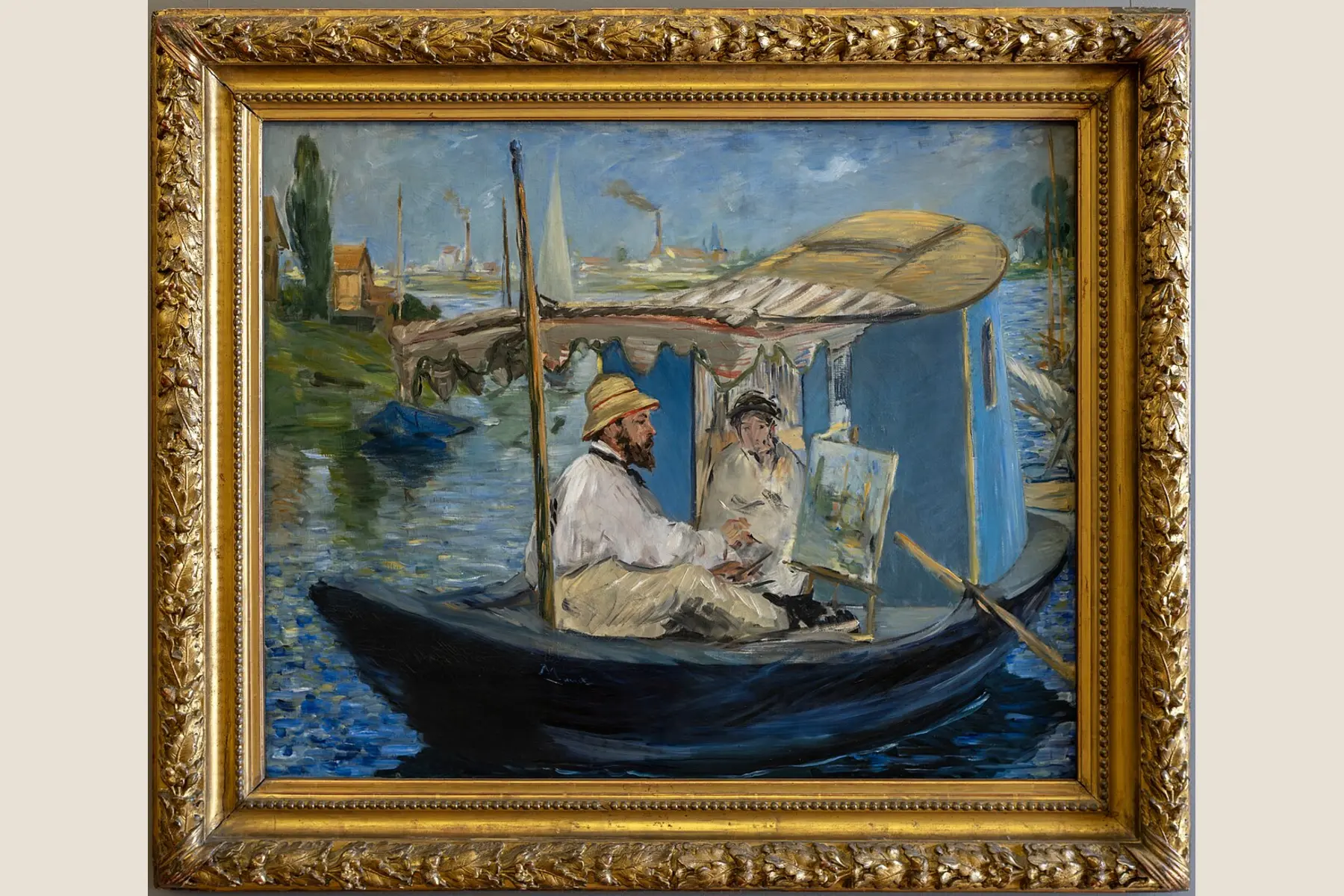 Claude Monet peignant à bord de son bateau-atelier, représenté par Édouard Manet en 1874