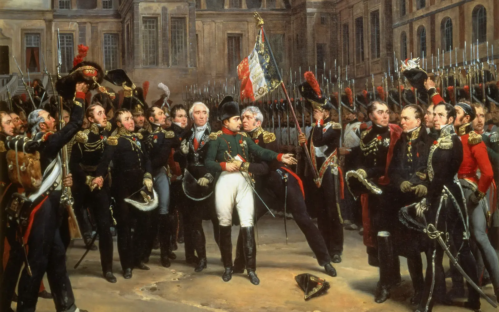 Napoleon bidding farewell to the Imperial Guard in Fontainebleau’s courtyard on April 20, 1814
